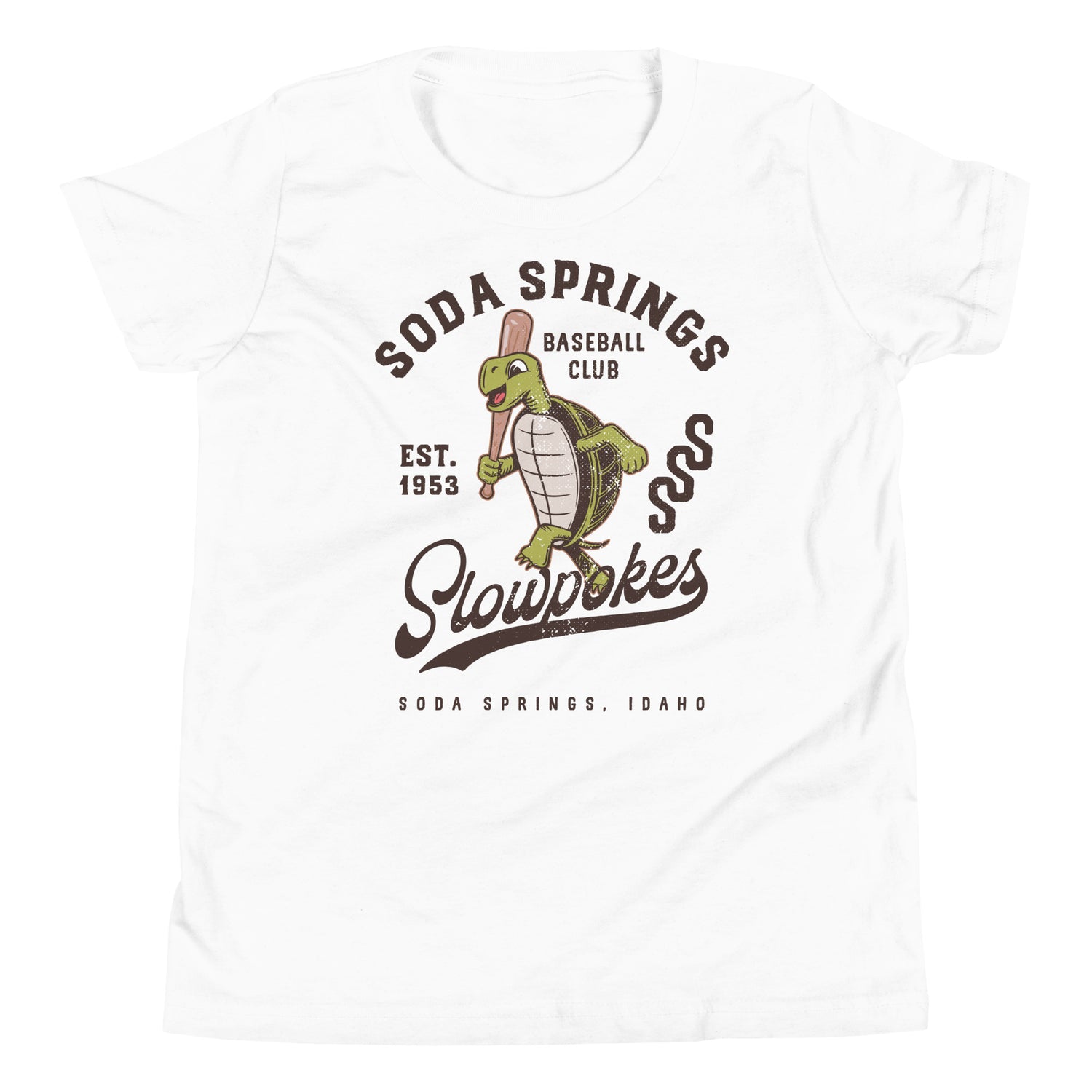 Soda Springs Slow Pokes Youth Shirt – Bella Canvas Flat Lay