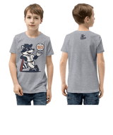 Young boy wearing Shirts On Deck mascot tee with front and back print