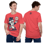 Male model wearing Shirts On Deck mascot tee with front and back print