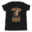 Yorktown Defenders Youth Black T-Shirt – Patriotic Mascot Flat Lay