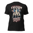 Flat lay of Founding Fathers baseball t-shirt in black featuring Independence Club design on Bella Canvas 3001