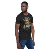 Male model wearing Owensboro Otternauts space mascot baseball t-shirt in black Bella Canvas shirt