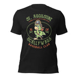 Flat lay front of the Outfield Outlaws St. Augustine Scallywags t-shirt in Heather Black featuring a pirate parrot mascot