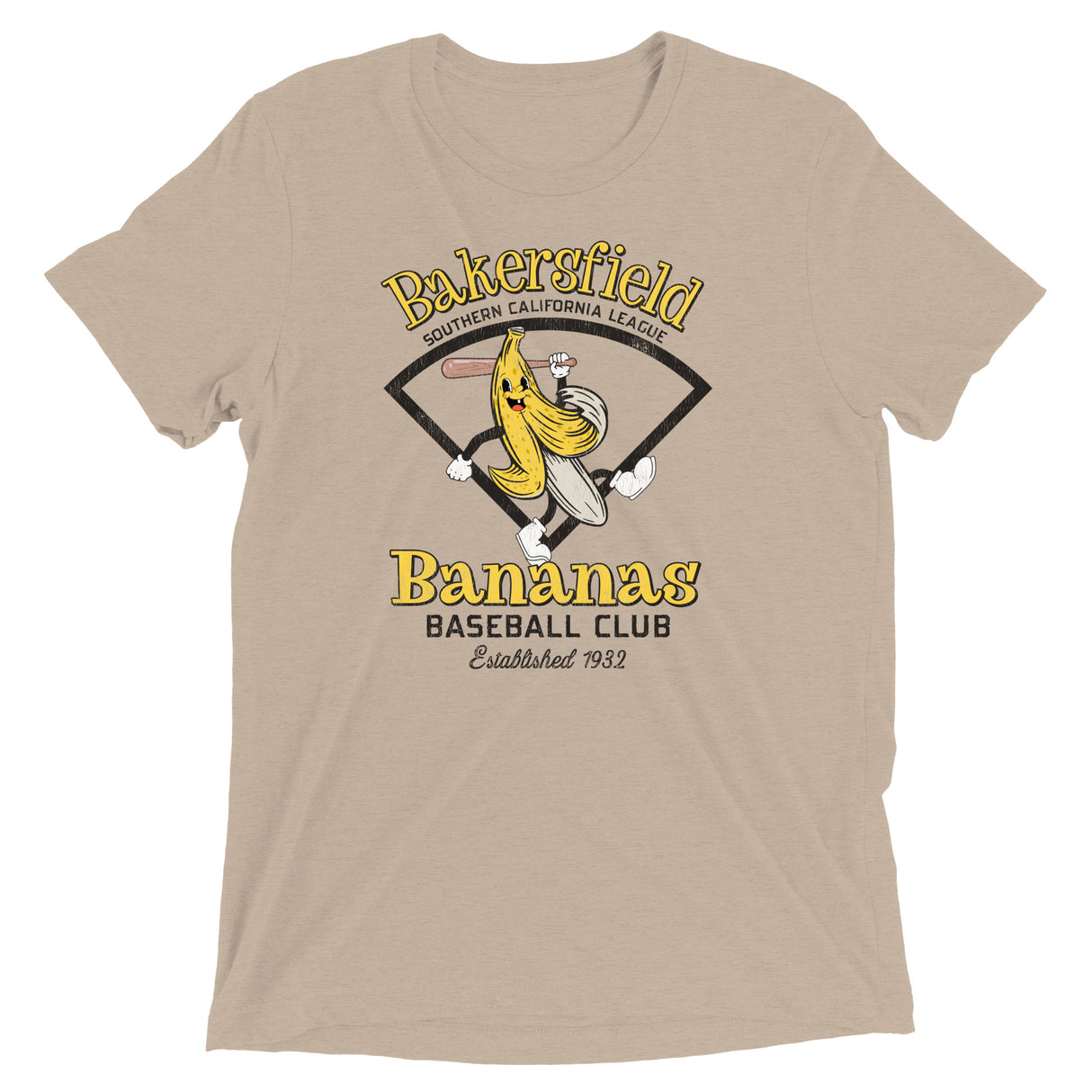 Bakersfield Bananas Retro Minor League Baseball Team-Tri Blend Shirt - outfieldoutlaws