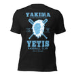 Flat lay of Yakima Yetis retro baseball mascot tee on Bella Canvas unisex t-shirt