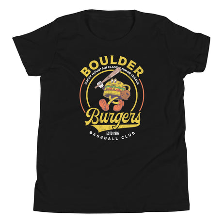 Boulder Burgers Retro Minor League Baseball Team-Youth T-Shirt - outfieldoutlaws