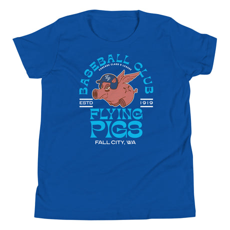 Fall City Flying Pigs Retro Minor League Baseball Team-Youth T-Shirt - outfieldoutlaws
